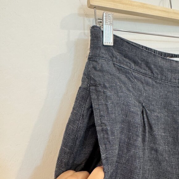 Halston 100% Linen High Rise Wide Leg Trouser Pants Lagenlook Casual Navy Blue 8 - Picture 4 of 9